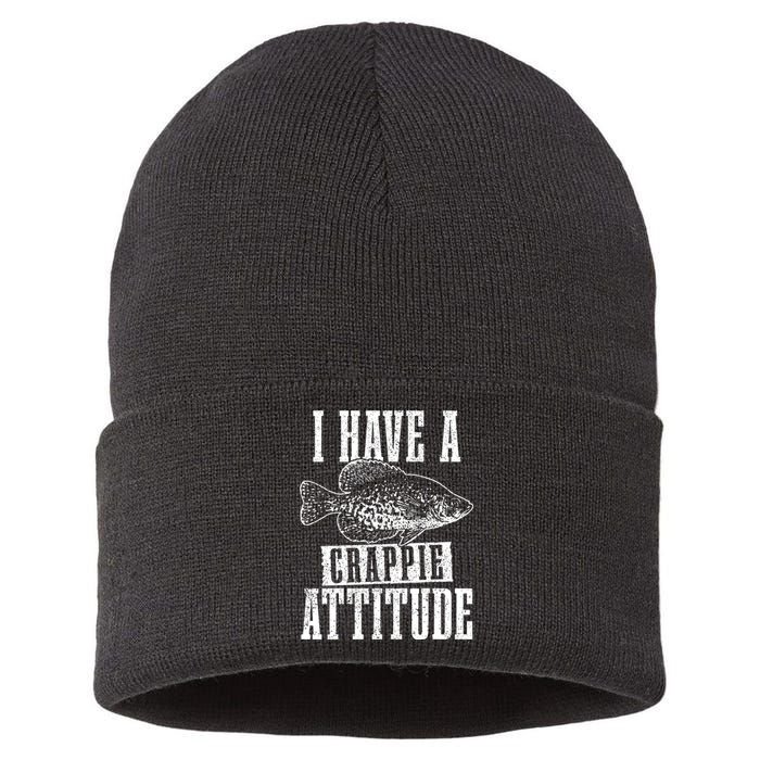 I Have A Crappie Attitude Funny Fishermen Fishing Sustainable Knit Beanie