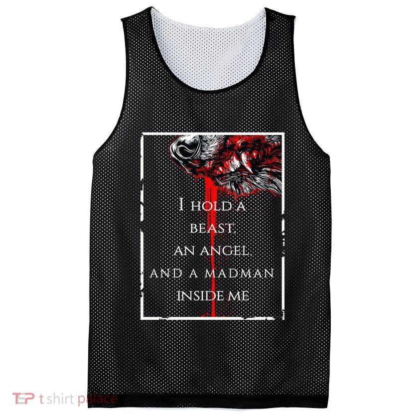 I Hold A Beast An Angel And A Madman Inside Me Mesh Reversible Basketball Jersey Tank