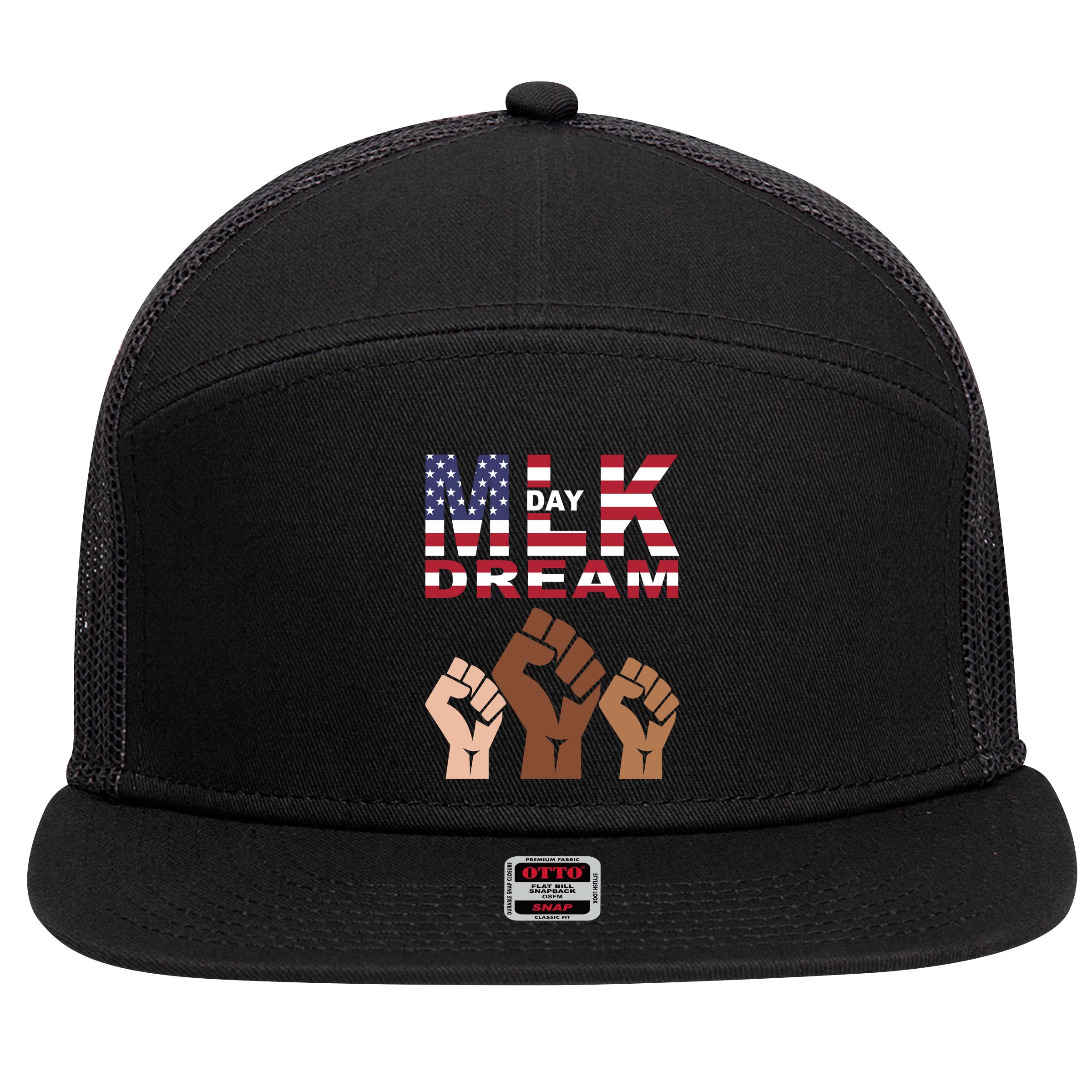 I Have A Dream Mlk Day Fist Up 7 Panel Mesh Trucker Snapback Hat