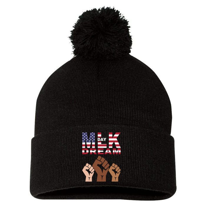 I Have A Dream Mlk Day Fist Up Pom Pom 12in Knit Beanie