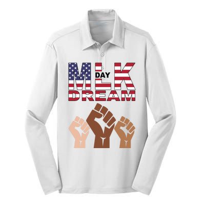 I Have A Dream Mlk Day Fist Up Silk Touch Performance Long Sleeve Polo