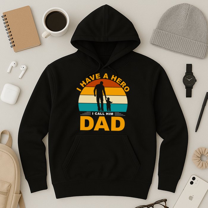 I Have A Hero I Call Him Dad Retro Sunset Hoodie