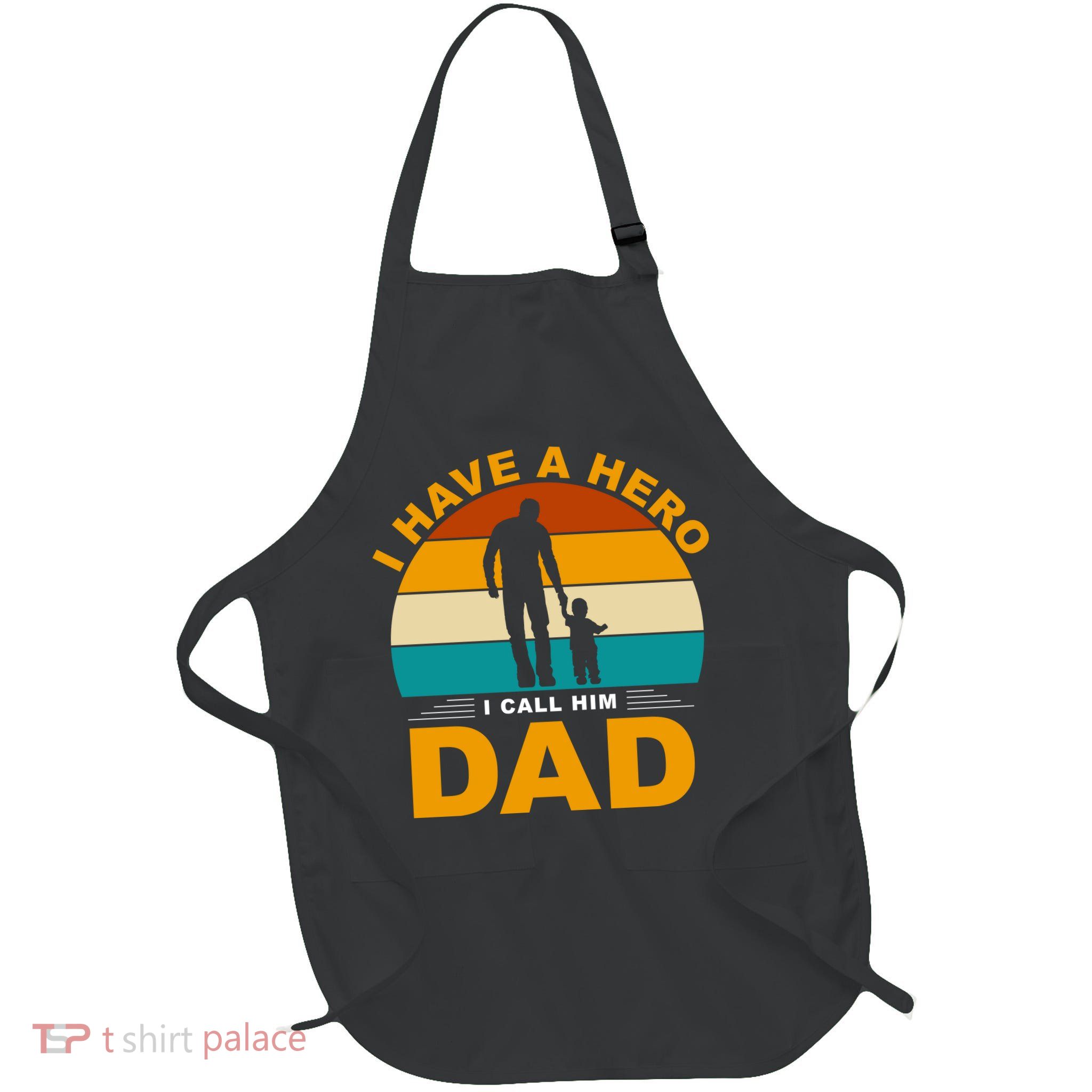I Have A Hero I Call Him Dad Retro Sunset Full-Length Apron With Pockets