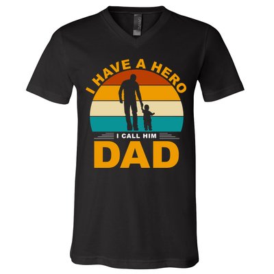 I Have A Hero I Call Him Dad Retro Sunset V-Neck T-Shirt