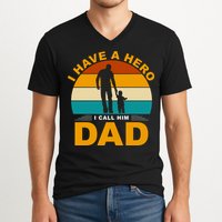 I Have A Hero I Call Him Dad Retro Sunset V-Neck T-Shirt