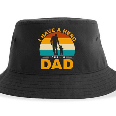 I Have A Hero I Call Him Dad Retro Sunset Sustainable Bucket Hat