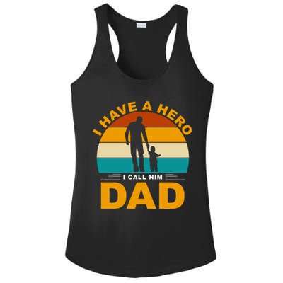I Have A Hero I Call Him Dad Retro Sunset Ladies PosiCharge Competitor Racerback Tank