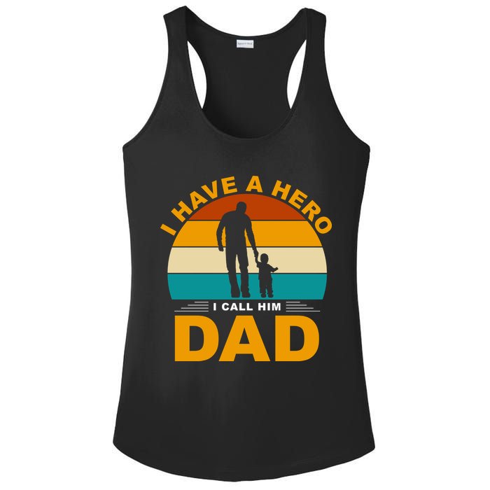 I Have A Hero I Call Him Dad Retro Sunset Ladies PosiCharge Competitor Racerback Tank