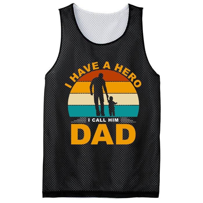 I Have A Hero I Call Him Dad Retro Sunset Mesh Reversible Basketball Jersey Tank