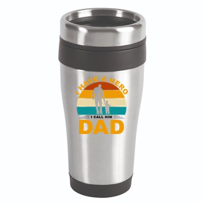 I Have A Hero I Call Him Dad Retro Sunset 16oz Travel Tumbler
