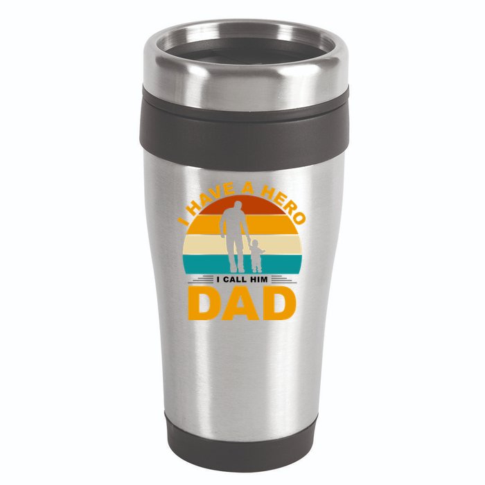 I Have A Hero I Call Him Dad Retro Sunset 16oz Travel Tumbler