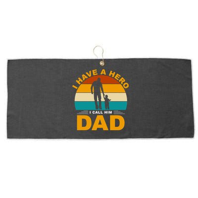 I Have A Hero I Call Him Dad Retro Sunset Large Microfiber Waffle Golf Towel