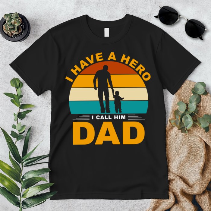 I Have A Hero I Call Him Dad Retro Sunset Premium T-Shirt
