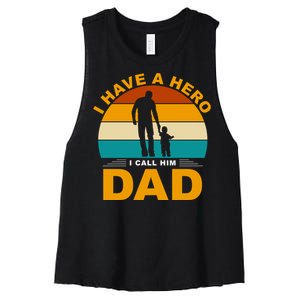 I Have A Hero I Call Him Dad Retro Sunset Women's Racerback Cropped Tank