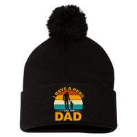 I Have A Hero I Call Him Dad Retro Sunset Pom Pom 12in Knit Beanie