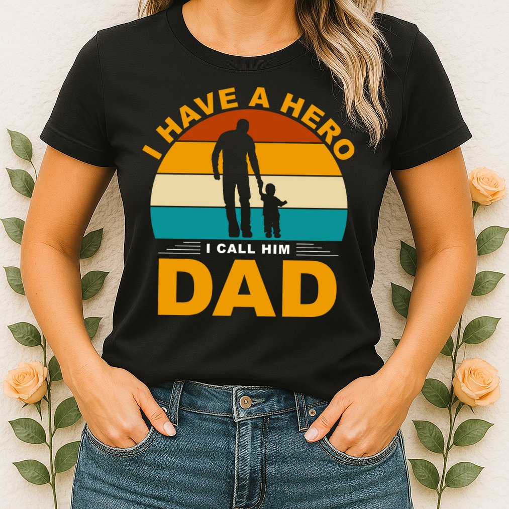 I Have A Hero I Call Him Dad Retro Sunset Womens T-Shirt