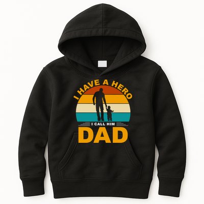 I Have A Hero I Call Him Dad Retro Sunset Kids Hoodie