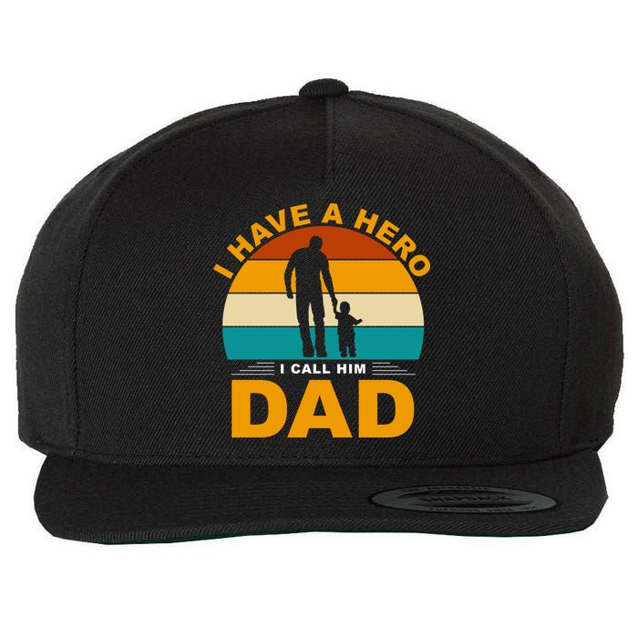 I Have A Hero I Call Him Dad Retro Sunset Wool Snapback Cap