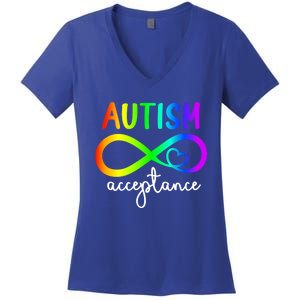 Infinity Heart Autism Awareness Acceptance Gift Women's V-Neck T-Shirt