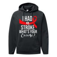 I Had A Stroke Stroke Survivor Red Awareness Ribbon Performance Fleece Hoodie