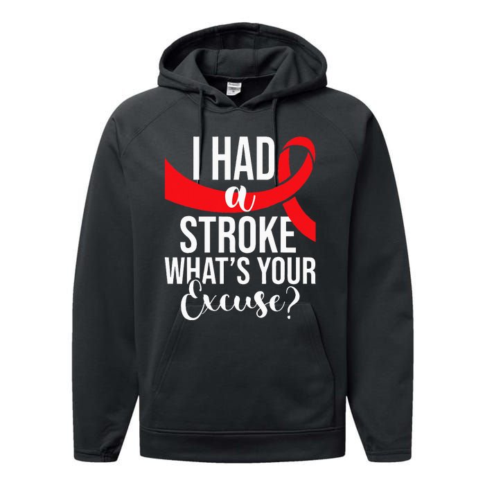 I Had A Stroke Stroke Survivor Red Awareness Ribbon Performance Fleece Hoodie