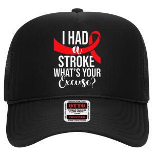 I Had A Stroke Stroke Survivor Red Awareness Ribbon High Crown Mesh Back Trucker Hat