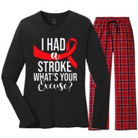 I Had A Stroke Stroke Survivor Red Awareness Ribbon Women's Long Sleeve Flannel Pajama Set 