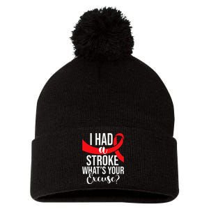 I Had A Stroke Stroke Survivor Red Awareness Ribbon Pom Pom 12in Knit Beanie