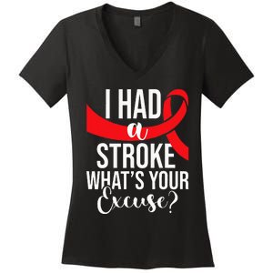 I Had A Stroke Stroke Survivor Red Awareness Ribbon Women's V-Neck T-Shirt