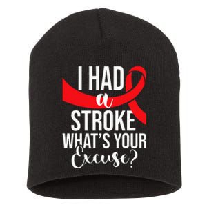 I Had A Stroke Stroke Survivor Red Awareness Ribbon Short Acrylic Beanie