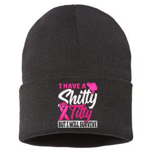 I Have A Shitty Titty But I Will Survive Breast Cancer Sustainable Knit Beanie