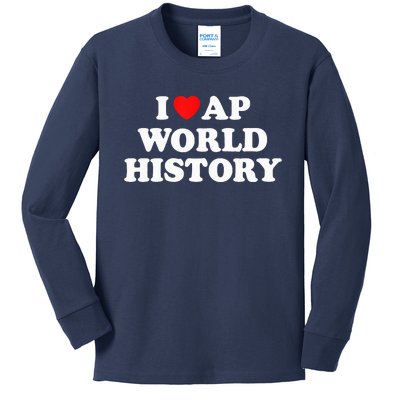 I Heart AP World History Red Heart Funny Retro Design Kids Long Sleeve Shirt