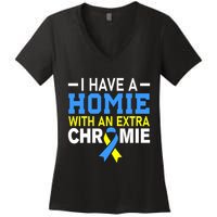 I Have A Homie With An Extra Chromie Down Syndrome Awareness Women's V-Neck T-Shirt