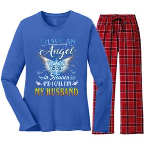 I Have An Angel In Heaven And I Call Him My Husband Memories Cool Gift Women's Long Sleeve Flannel Pajama Set 