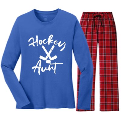 Ice Hockey Aunt Cute Mothers Day Aunty Auntie Nephew Great Gift Women's Long Sleeve Flannel Pajama Set 