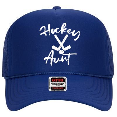 Ice Hockey Aunt Cute Mothers Day Aunty Auntie Nephew Great Gift High Crown Mesh Back Trucker Hat