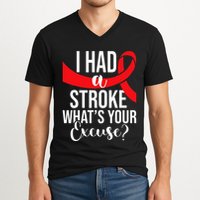 I Had A Stroke  Stroke Survivor Red Awareness Ribbon V-Neck T-Shirt