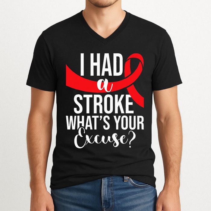 I Had A Stroke  Stroke Survivor Red Awareness Ribbon V-Neck T-Shirt