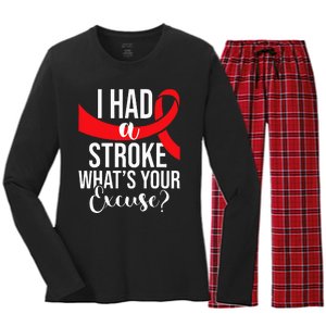 I Had A Stroke  Stroke Survivor Red Awareness Ribbon Women's Long Sleeve Flannel Pajama Set 