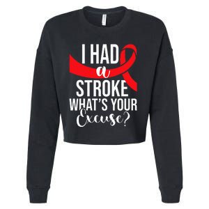 I Had A Stroke  Stroke Survivor Red Awareness Ribbon Cropped Pullover Crew