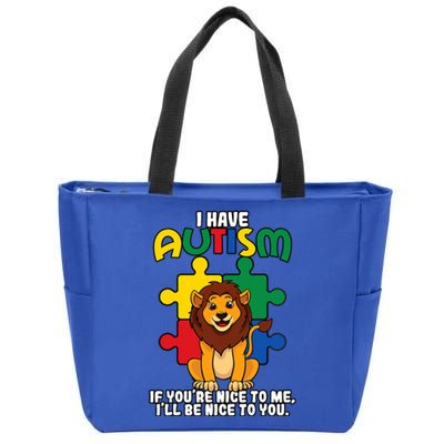 I Have Autism Puzzle Piece Lion Awareness Day Asperger Cute Gift Zip Tote Bag