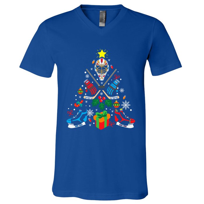 Ice Hockey And Hockey Christmas Trees Funny Gift Or Ice Hockey Cute Gift V-Neck T-Shirt