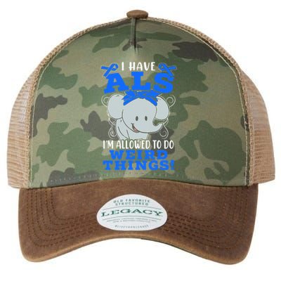 I Have ALS Awareness Ribbon Supporter Warrior Elephant Legacy Tie Dye Trucker Hat