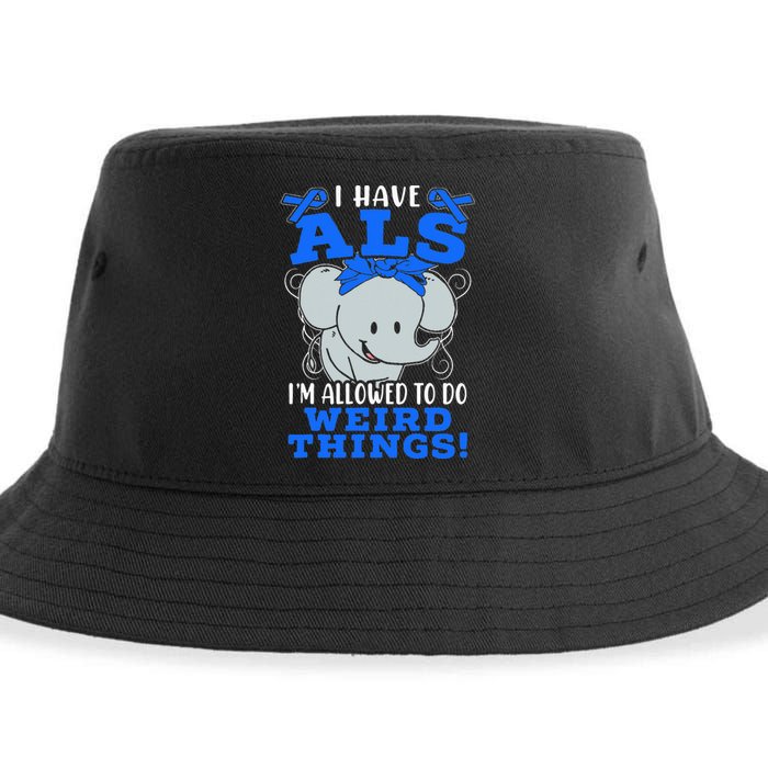 I Have ALS Awareness Ribbon Supporter Warrior Elephant Sustainable Bucket Hat