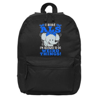 I Have ALS Awareness Ribbon Supporter Warrior Elephant 16 in Basic Backpack