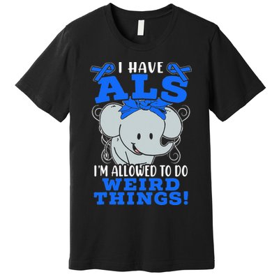 I Have ALS Awareness Ribbon Supporter Warrior Elephant Premium T-Shirt