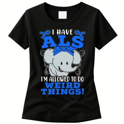 I Have ALS Awareness Ribbon Supporter Warrior Elephant Womens T-Shirt