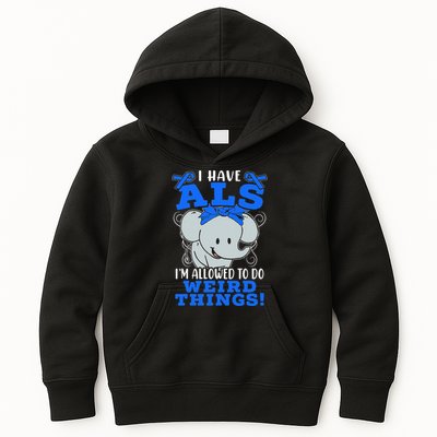 I Have ALS Awareness Ribbon Supporter Warrior Elephant Kids Hoodie