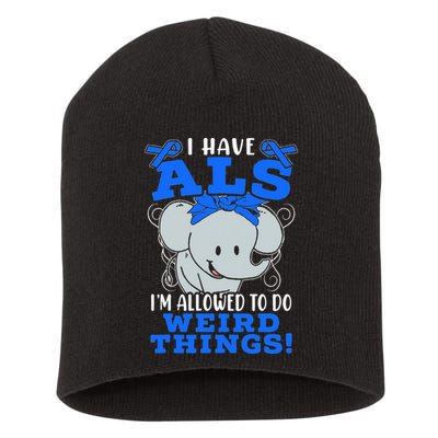 I Have ALS Awareness Ribbon Supporter Warrior Elephant Short Acrylic Beanie