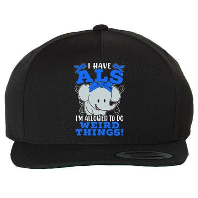 I Have ALS Awareness Ribbon Supporter Warrior Elephant Wool Snapback Cap